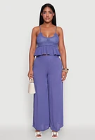 Womens Crochet Overlay Peplum Crop Top with Scoop Neck,