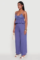 Womens Crochet Overlay Peplum Crop Top with Scoop Neck,