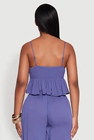 Womens Crochet Overlay Peplum Crop Top with Scoop Neck,