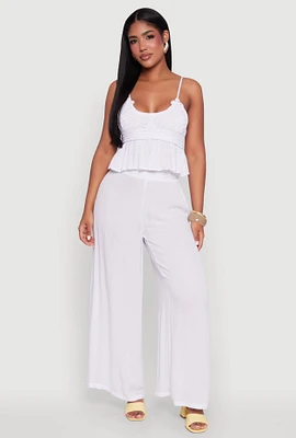 Womens Stylish Gauze Knit High Waisted Palazzo Pants, White,