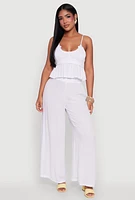 Womens Stylish Gauze Knit High Waisted Palazzo Pants, White,
