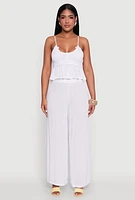 Womens Stylish Gauze Knit High Waisted Palazzo Pants, White,