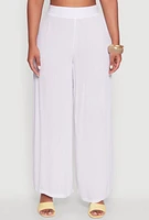 Womens Stylish Gauze Knit High Waisted Palazzo Pants, White,