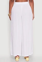 Womens Stylish Gauze Knit High Waisted Palazzo Pants, White,