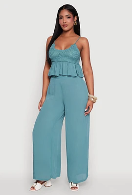 Womens Stylish Gauze Knit High Waisted Palazzo Pants, Green, Size XL