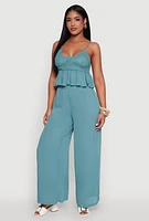 Womens Stylish Gauze Knit High Waisted Palazzo Pants, Green, Size XL