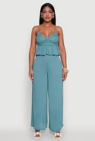 Womens Stylish Gauze Knit High Waisted Palazzo Pants, Green, Size XL