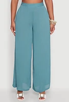 Womens Stylish Gauze Knit High Waisted Palazzo Pants, Green, Size XL