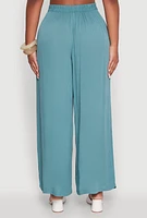 Womens Stylish Gauze Knit High Waisted Palazzo Pants, Green, Size XL
