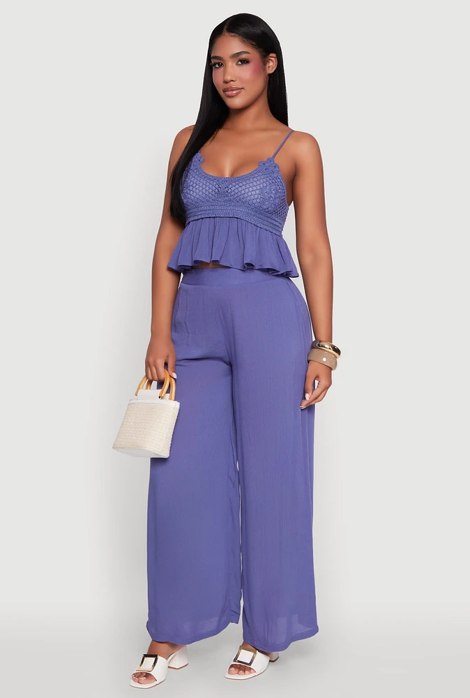 Womens Stylish Gauze Knit High Waisted Palazzo Pants,