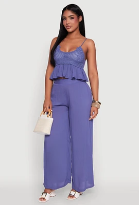 Womens Stylish Gauze Knit High Waisted Palazzo Pants,