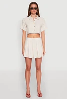 Womens Linen Cropped Shirt, Beige, Size M