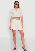 Womens Linen Cropped Shirt, Beige, Size M