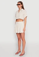 Womens Linen Cropped Shirt, Beige, Size M