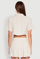 Womens Linen Cropped Shirt, Beige, Size M