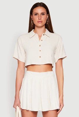 Womens Linen Cropped Shirt, XL