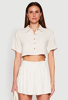 Womens Linen Cropped Shirt, XL