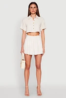 Womens Linen Cropped Shirt, XL