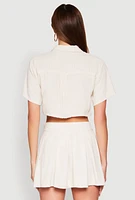 Womens Linen Cropped Shirt, XL