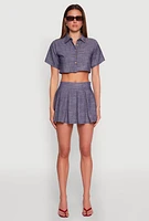 Womens Linen Cropped Shirt, Blue,