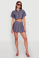Womens Linen Cropped Shirt, Blue,