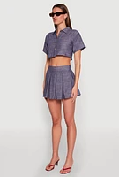 Womens Linen Cropped Shirt, Blue,