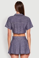 Womens Linen Cropped Shirt, Blue,