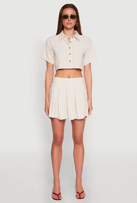 Womens Linen Mini Pleated Skirt, Khaki,