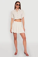 Womens Linen Mini Pleated Skirt, Khaki, Size S