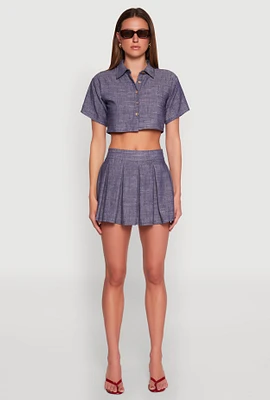 Womens Linen Mini Pleated Skirt,