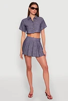 Womens Linen Mini Pleated Skirt, L