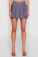 Womens Linen Mini Pleated Skirt, L