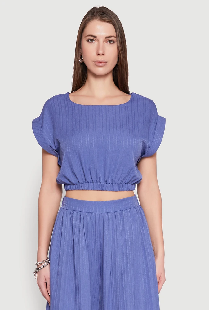 Womens Shadow Stripe Crop Top, Blue, Size S