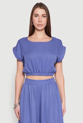 Womens Shadow Stripe Crop Top, Blue, Size S