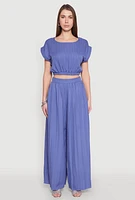 Womens Shadow Stripe Crop Top, Blue, Size S