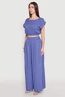 Womens Shadow Stripe Crop Top, Blue, Size S