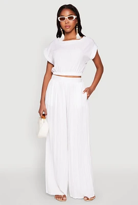 Womens Shadow Stripe High Waisted Pants, White, Size L