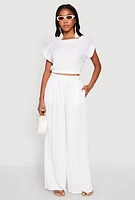 Womens Shadow Stripe High Waisted Pants, White, Size L
