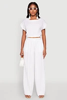 Womens Shadow Stripe High Waisted Pants, White, Size L