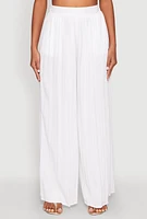 Womens Shadow Stripe High Waisted Pants, White, Size L