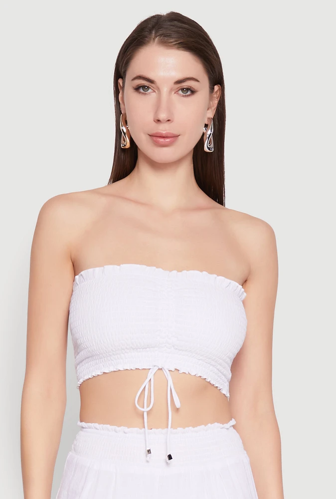 Womens Ruched Sweetheart Smocked Tube Top, White, Size XL