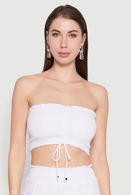 Womens Ruched Sweetheart Smocked Tube Top, White, Size XL