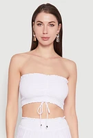Womens Ruched Sweetheart Smocked Tube Top, White, Size XL