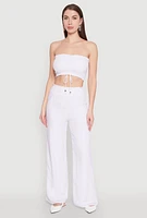 Womens Ruched Sweetheart Smocked Tube Top, White, Size XL
