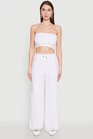 Womens Ruched Sweetheart Smocked Tube Top, White, Size XL