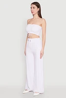 Womens Ruched Sweetheart Smocked Tube Top, White, Size XL