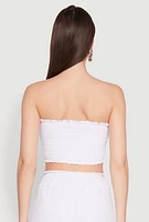 Womens Ruched Sweetheart Smocked Tube Top, White, Size XL