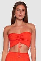 Womens Ruched Sweetheart Smocked Tube Top, Orange, Size M