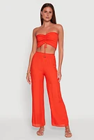 Womens Ruched Sweetheart Smocked Tube Top, Orange, Size M