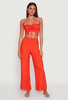 Womens Ruched Sweetheart Smocked Tube Top, Orange, Size M